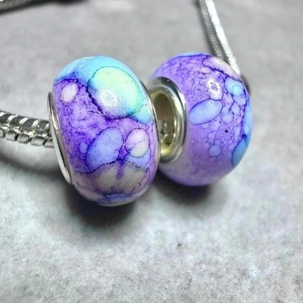 Purple Blue Swirl Bead Charm Bracelet fits PANDORA